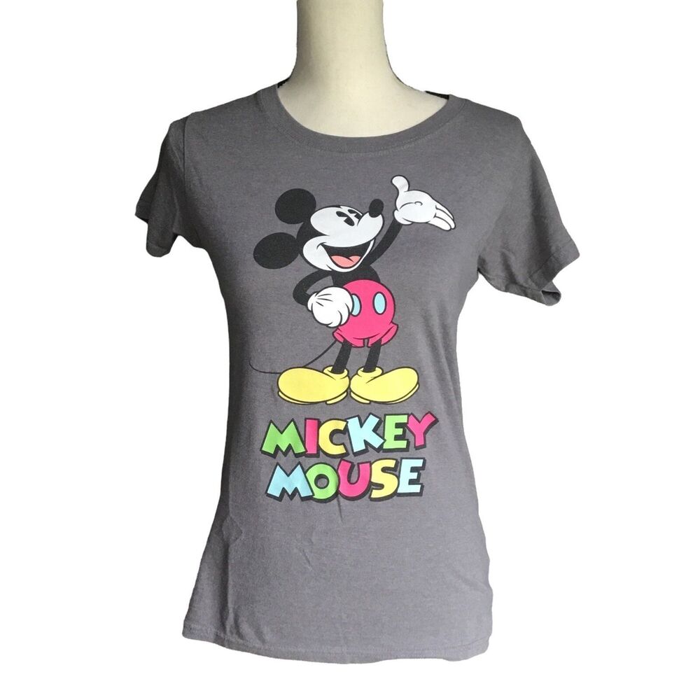 Disney Store Mickey Mouse Women’s T-Shirt Gray With Bold Lettering Size Small